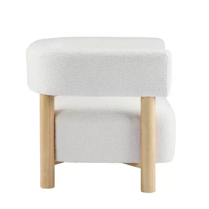 Bram Rubberwood Boucle Upholstered Accent Arm Chair with Open Curved Back