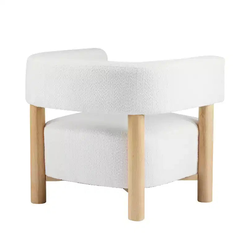 Bram Rubberwood Boucle Upholstered Accent Arm Chair with Open Curved Back