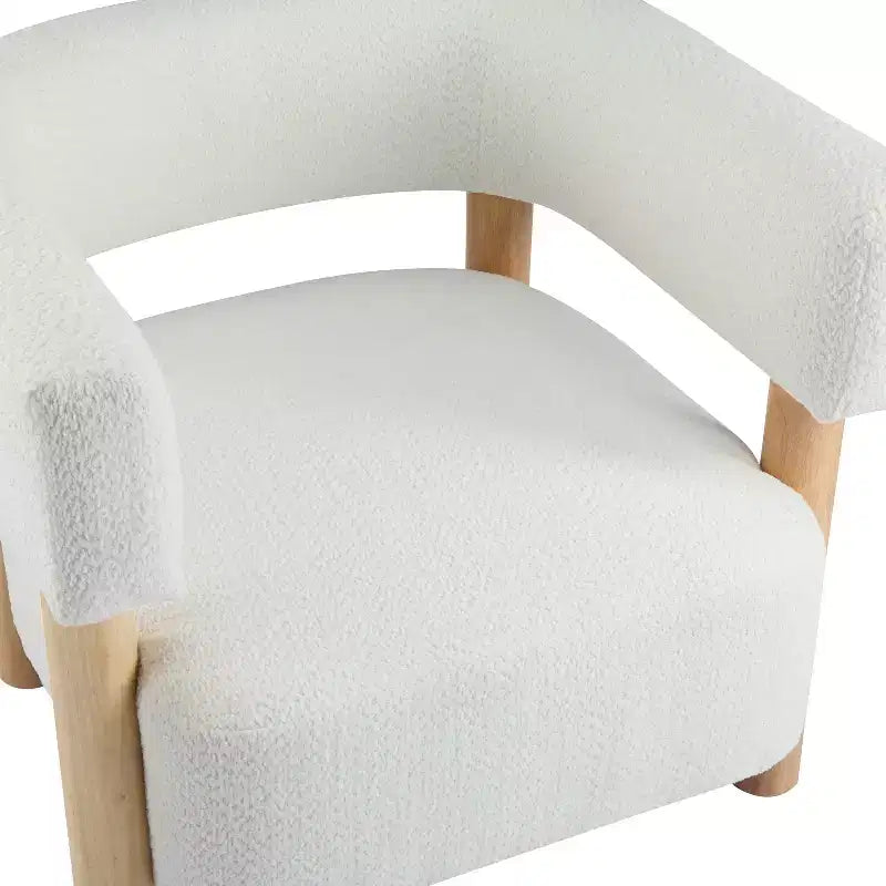 Bram Rubberwood Boucle Upholstered Accent Arm Chair with Open Curved Back