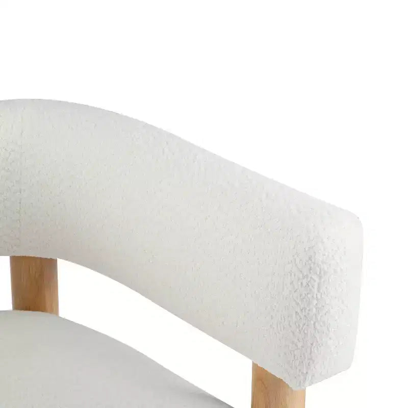 Bram Rubberwood Boucle Upholstered Accent Arm Chair with Open Curved Back