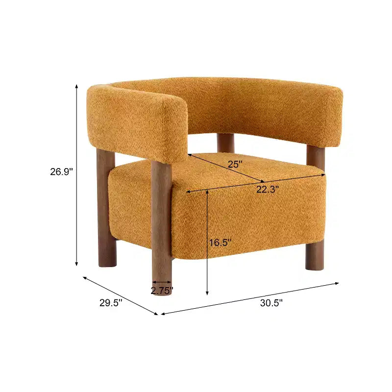 Bram Rubberwood Boucle Upholstered Accent Arm Chair with Open Curved Back
