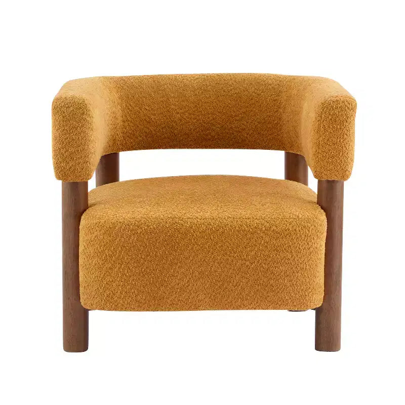 Bram Rubberwood Boucle Upholstered Accent Arm Chair with Open Curved Back