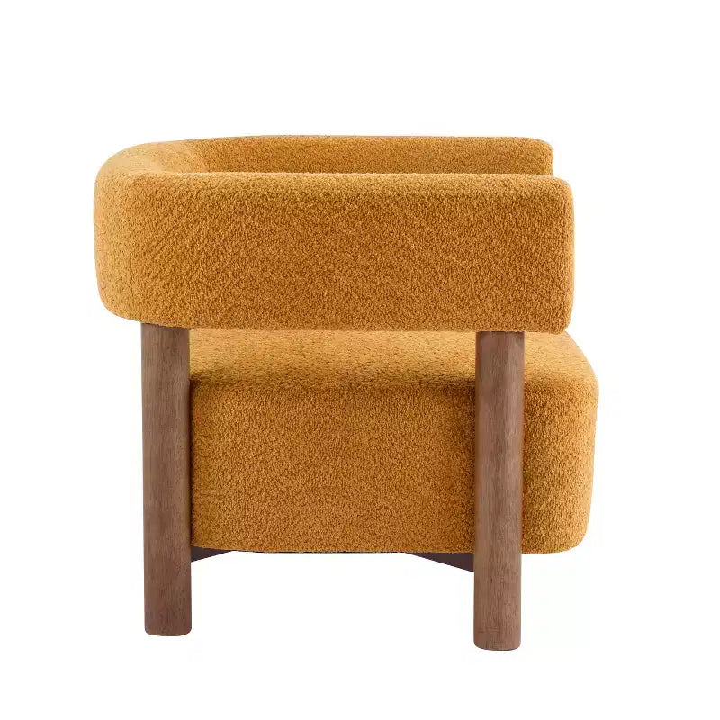 Bram Rubberwood Boucle Upholstered Accent Arm Chair with Open Curved Back