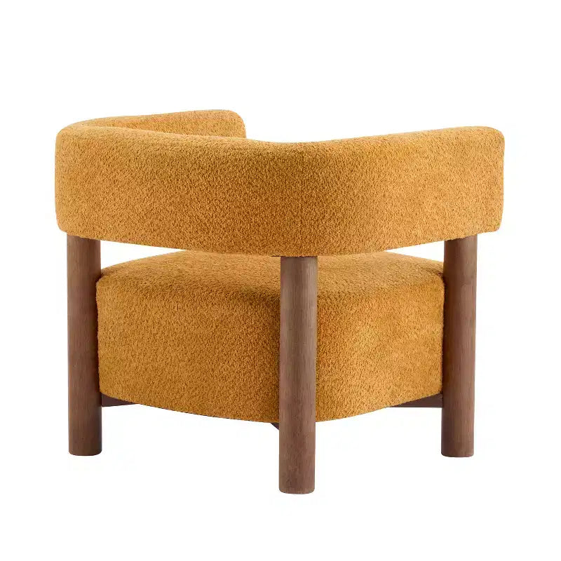 Bram Rubberwood Boucle Upholstered Accent Arm Chair with Open Curved Back