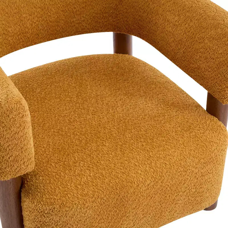 Bram Rubberwood Boucle Upholstered Accent Arm Chair with Open Curved Back