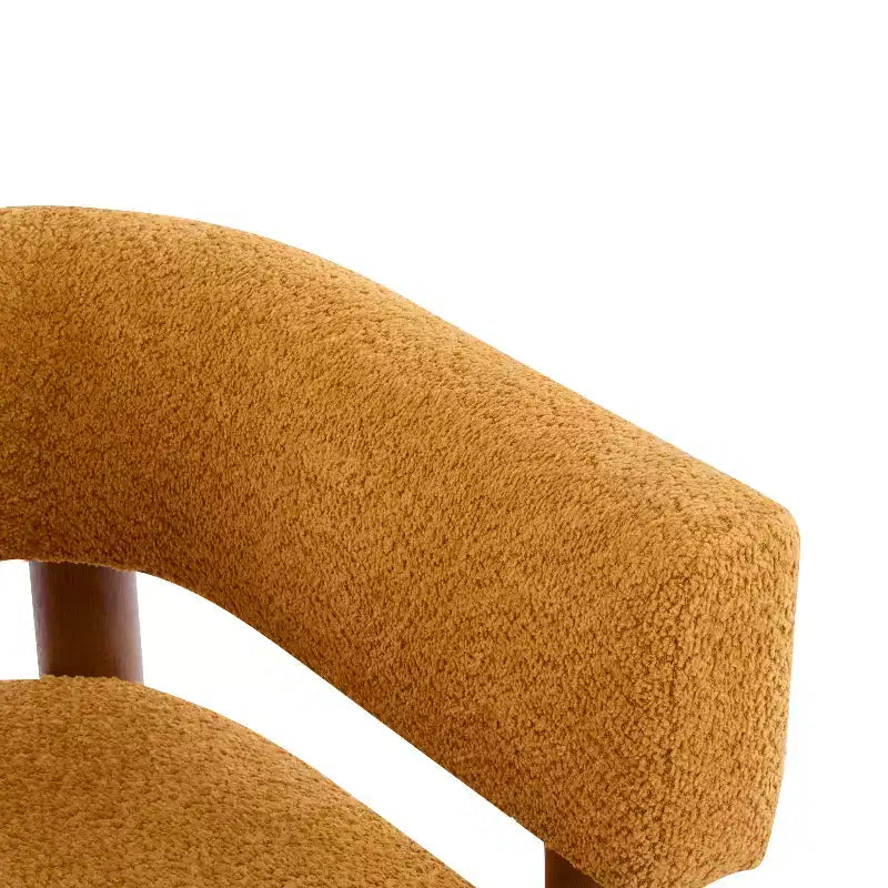 Bram Rubberwood Boucle Upholstered Accent Arm Chair with Open Curved Back