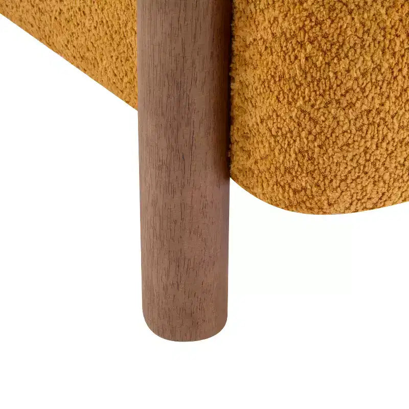 Bram Rubberwood Boucle Upholstered Accent Arm Chair with Open Curved Back
