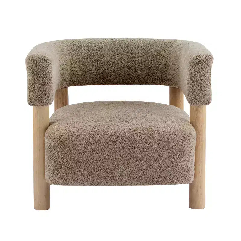 Bram Rubberwood Boucle Upholstered Accent Arm Chair with Open Curved Back