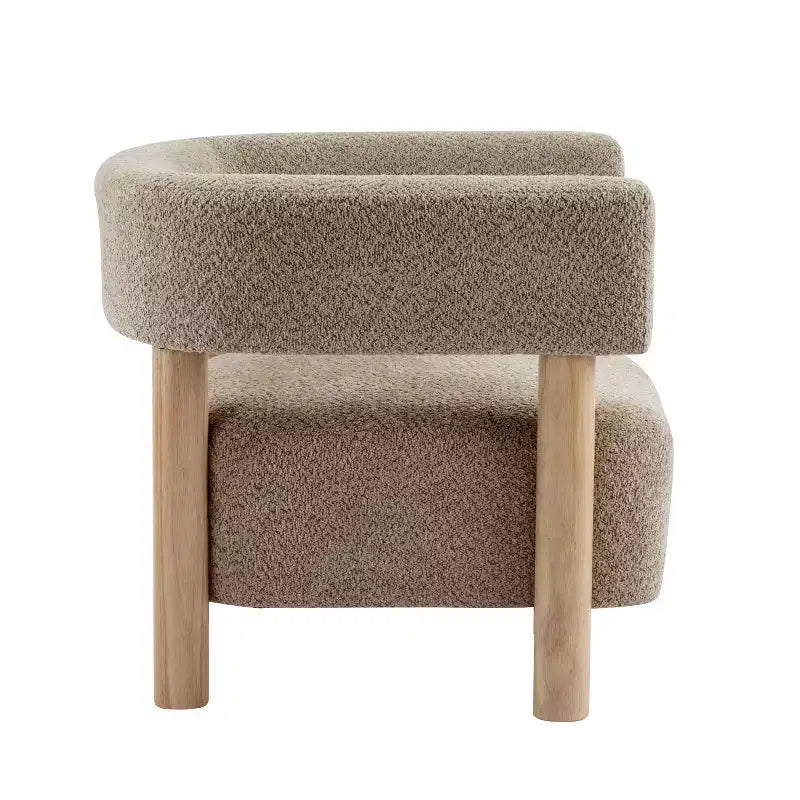 Bram Rubberwood Boucle Upholstered Accent Arm Chair with Open Curved Back