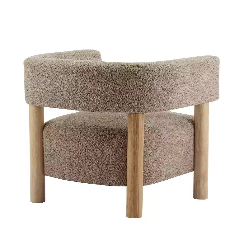 Bram Rubberwood Boucle Upholstered Accent Arm Chair with Open Curved Back
