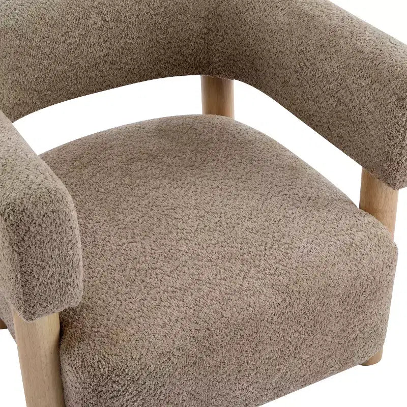 Bram Rubberwood Boucle Upholstered Accent Arm Chair with Open Curved Back