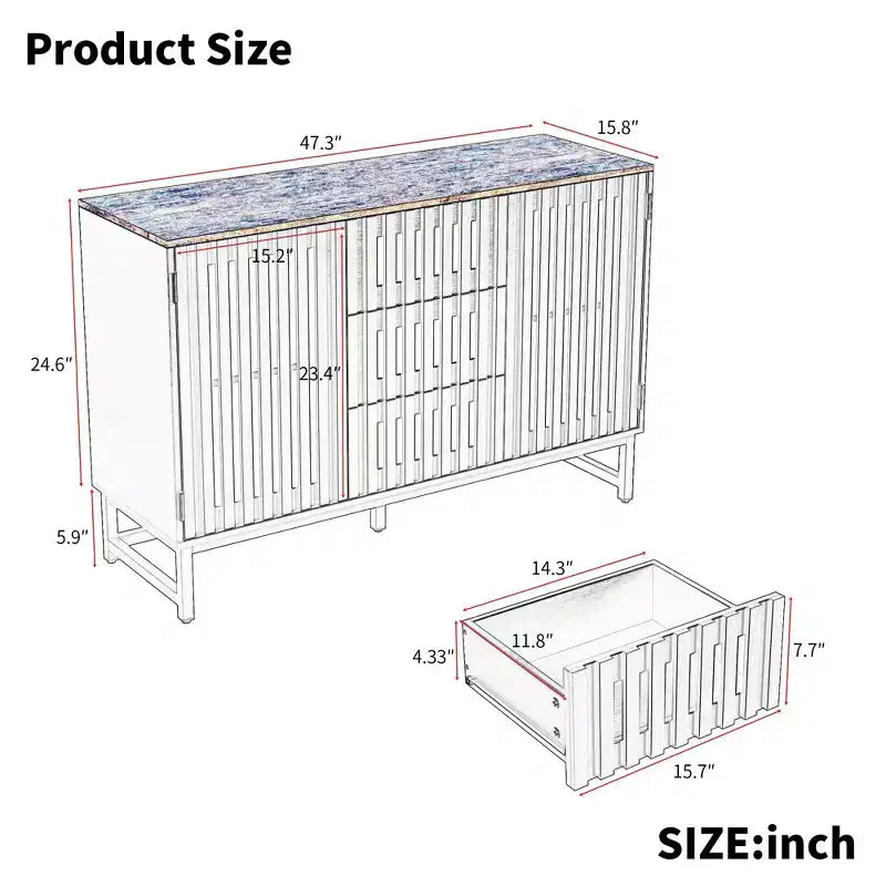 Chic Slatted Dresser with 3/6 Drawers,Modern Style Chest of Drawers for Living Room,Entryway,Slatted Grille&Metal Legs,Black&Brown