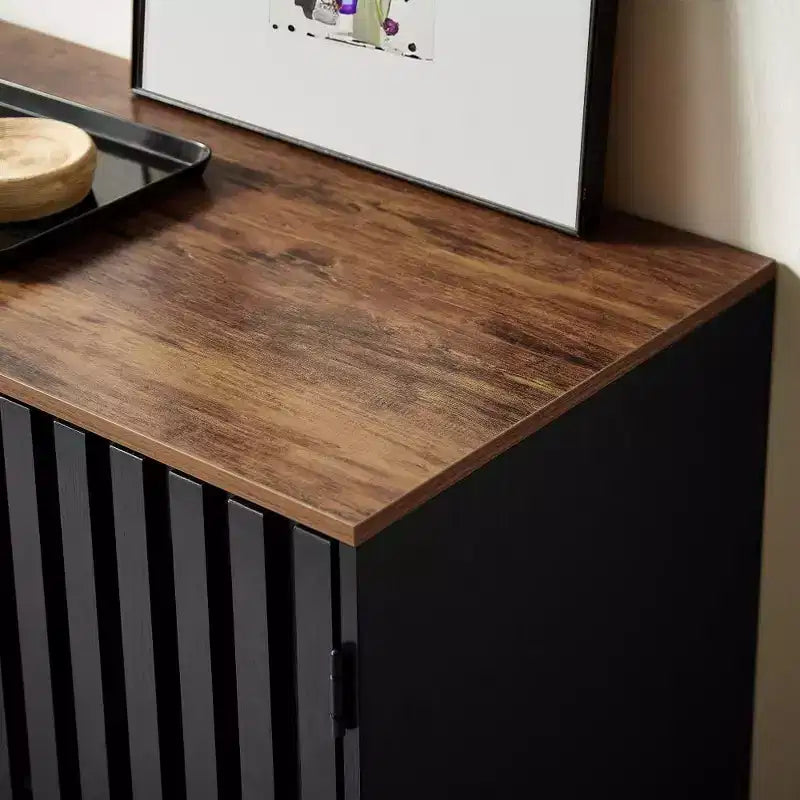 Chic Slatted Dresser with 3/6 Drawers,Modern Style Chest of Drawers for Living Room,Entryway,Slatted Grille&Metal Legs,Black&Brown