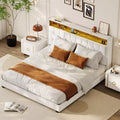 CuisinSmart Bed Frame, Upholstered Platform Bedframe with Headboard & Charging Station, No Box Spring Needed, Easy Assembly, Wood Slat Support