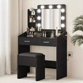 Modern Vanity Makeup Desk with Vanity Mirror, Built-in Lights, 4 Drawers, Crystal Ball Knobs, Power Outlet, White Makeup Desk for Bedroom