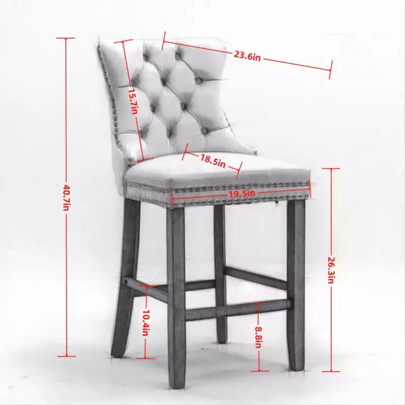 Set of 2 Bar Chairs, Contemporary Velvet Upholstered Barstools with Button Tufted Decoration and Wooden Legs