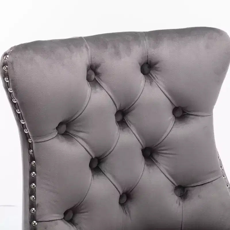 Set of 2 Bar Chairs, Contemporary Velvet Upholstered Barstools with Button Tufted Decoration and Wooden Legs