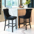 CLIHOME Set of 2 Bar Chairs, Contemporary Velvet Upholstered Barstools with Button Tufted Decoration and Wooden Legs
