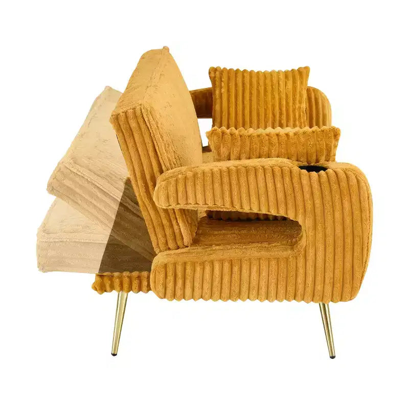 Straight Corduroy Sofa Bed with Pillows Adjustable in The Three Levels for Use In Living Room Orange