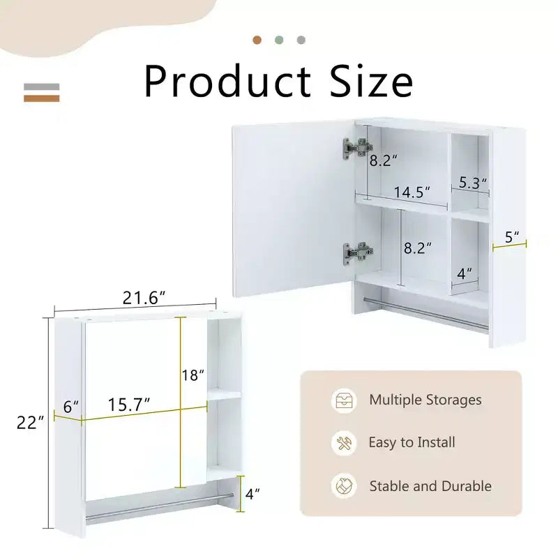 Bathroom Mirror Cabinet Wall Mounted,Medicine Cabinet,Over The Toilet Storage Cabinet with Shelves