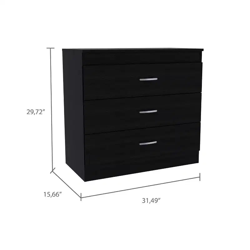 Modern 3-Drawer Compact Dresser Wood Finish, Stacked Drawers for Ample Storage, Metal Handles for Living Room/Bedroom/Office