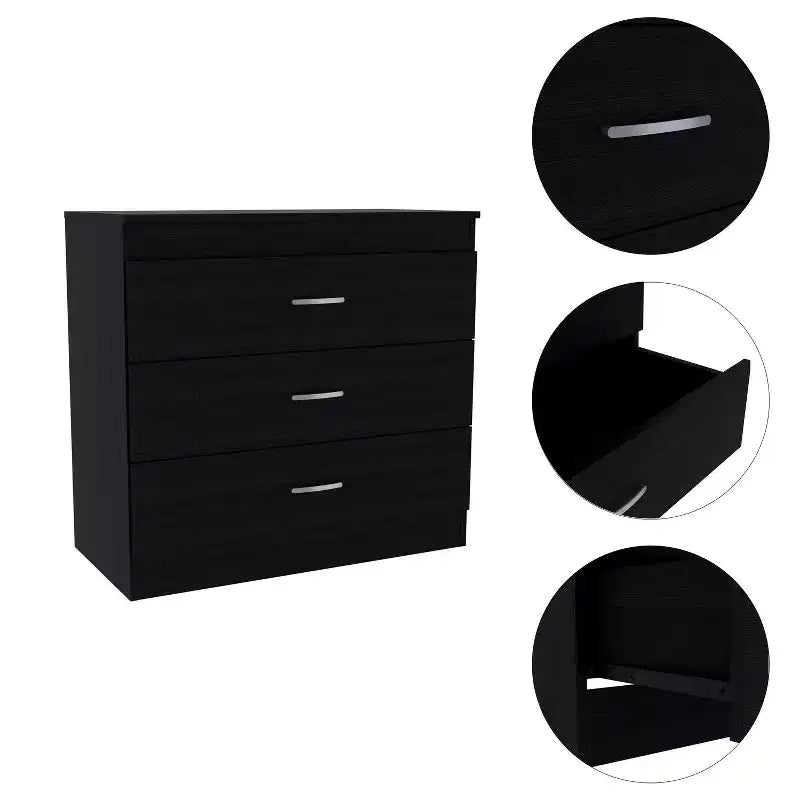 Modern 3-Drawer Compact Dresser Wood Finish, Stacked Drawers for Ample Storage, Metal Handles for Living Room/Bedroom/Office