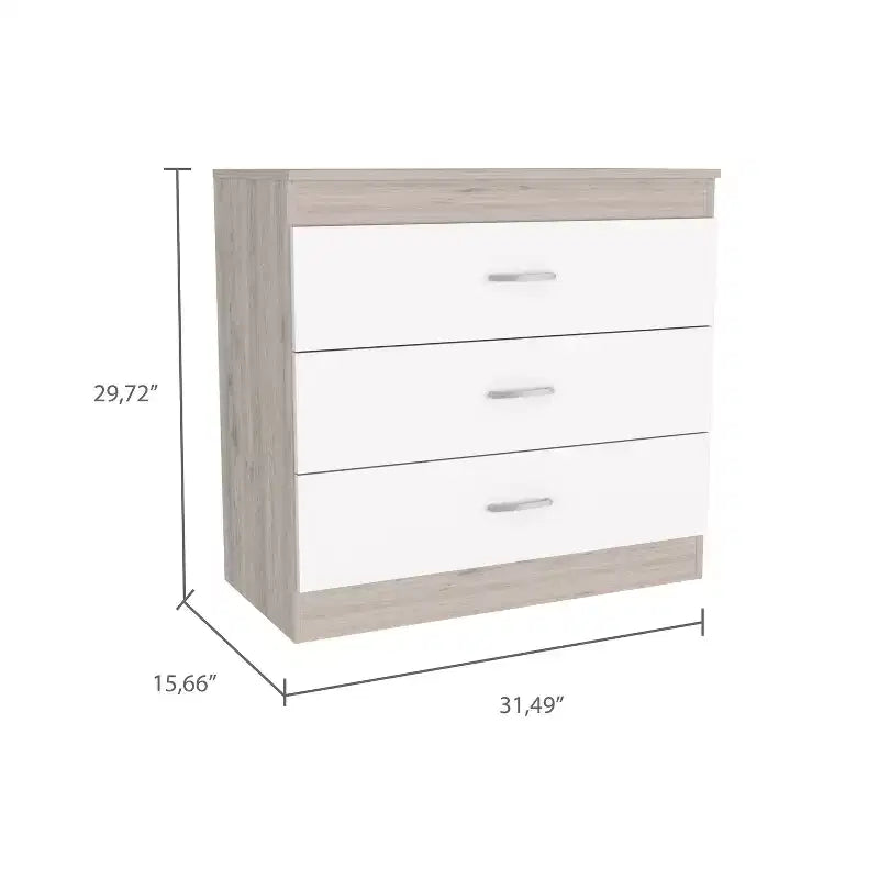 Modern 3-Drawer Compact Dresser Wood Finish, Stacked Drawers for Ample Storage, Metal Handles for Living Room/Bedroom/Office