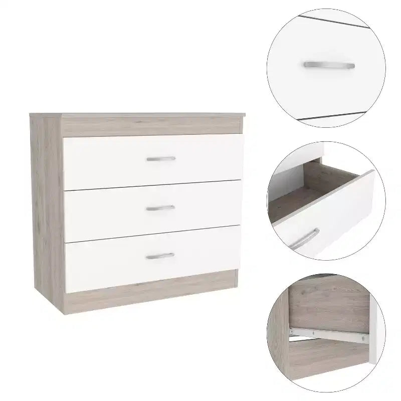 Modern 3-Drawer Compact Dresser Wood Finish, Stacked Drawers for Ample Storage, Metal Handles for Living Room/Bedroom/Office