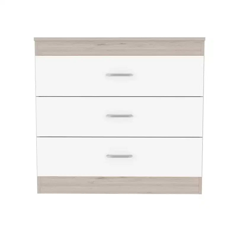 Modern 3-Drawer Compact Dresser Wood Finish, Stacked Drawers for Ample Storage, Metal Handles for Living Room/Bedroom/Office