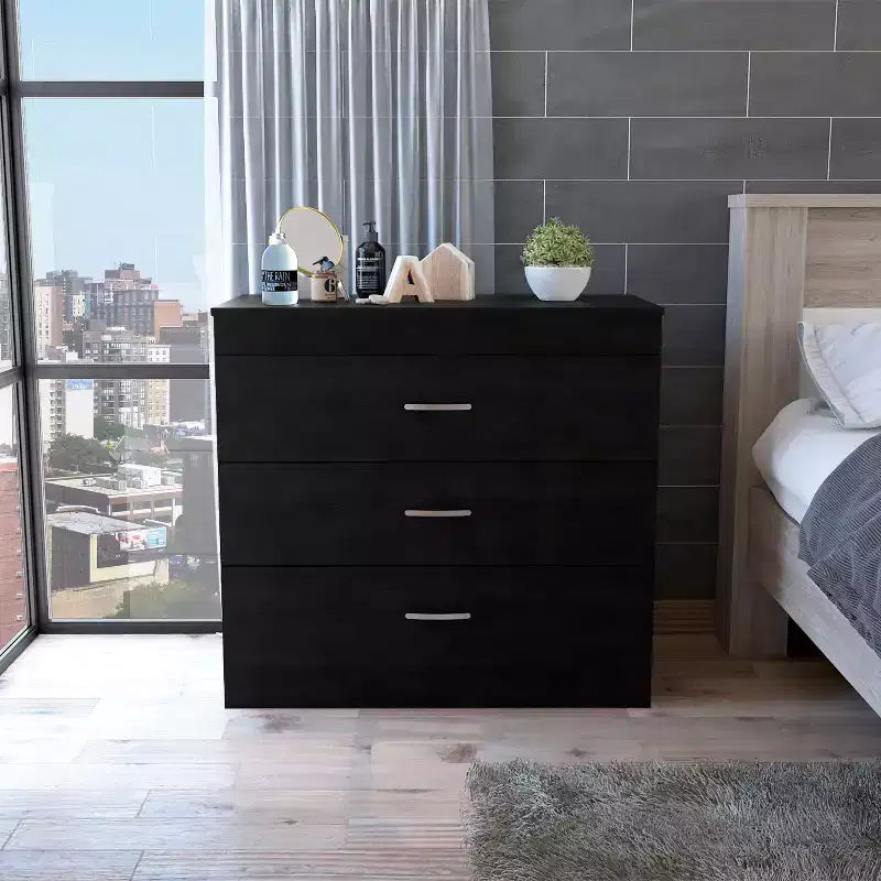 Okak Modern 3-Drawer Compact Dresser Wood Finish, Stacked Drawers for Ample Storage, Metal Handles for Living Room/Bedroom/Office