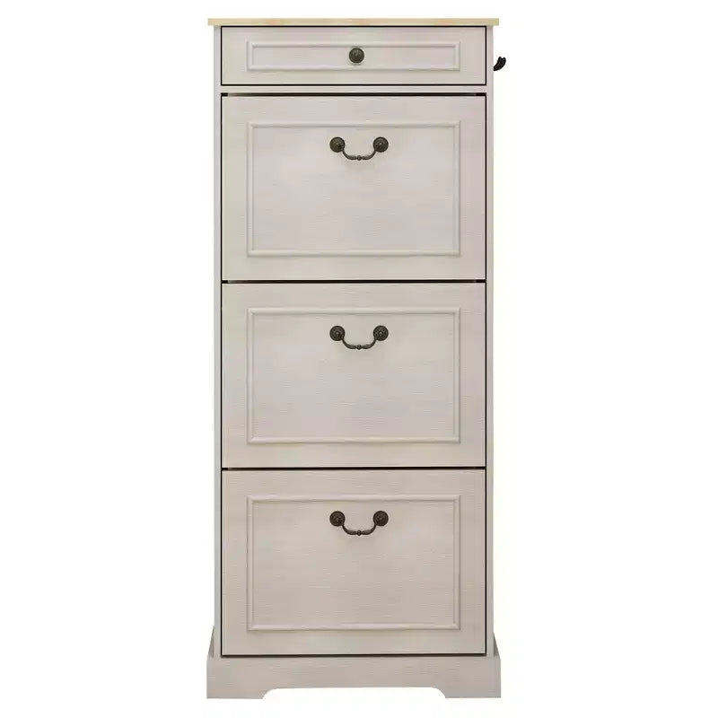 48.22 in. H x 20.86 in. W Antique White Shoe Cabinet with 1 Drawer and 3 Flip Drawers