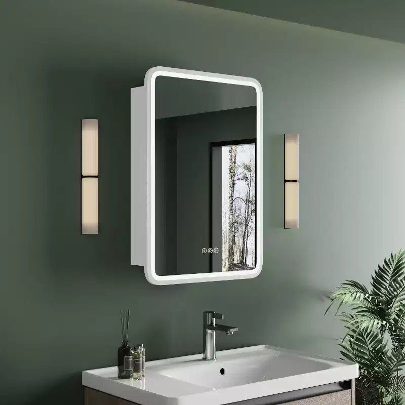 Medicine Cabinet with LED Mirror,Surface or Recessed Mount,Defogger,Memory Function,3-Color Lighting,USB&Outlet,Dimmer,Storage Shelf