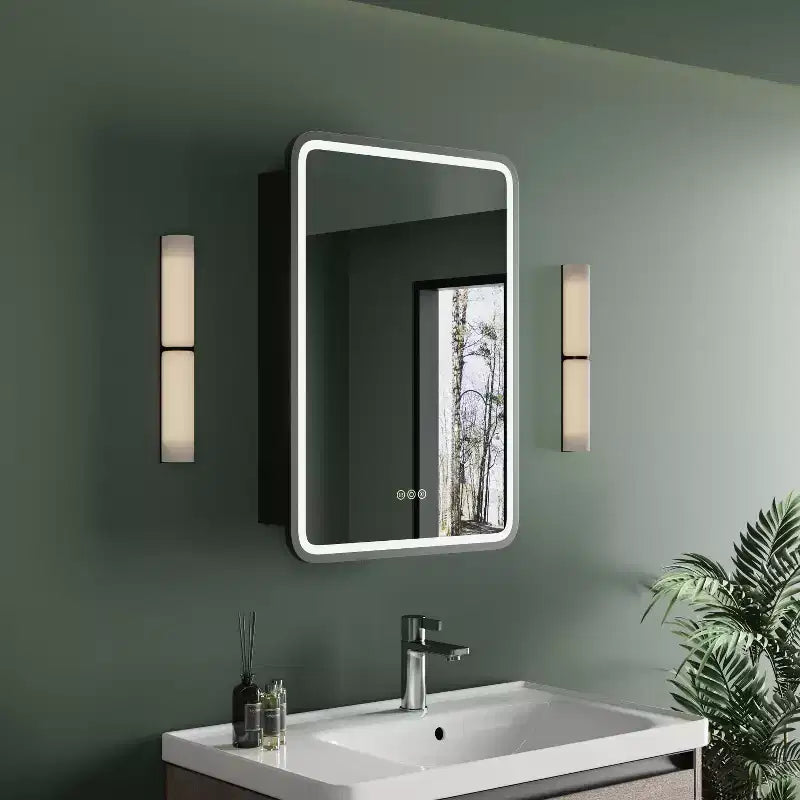 Medicine Cabinet with LED Mirror,Surface or Recessed Mount,Defogger,Memory Function,3-Color Lighting,USB&Outlet,Dimmer,Storage Shelf