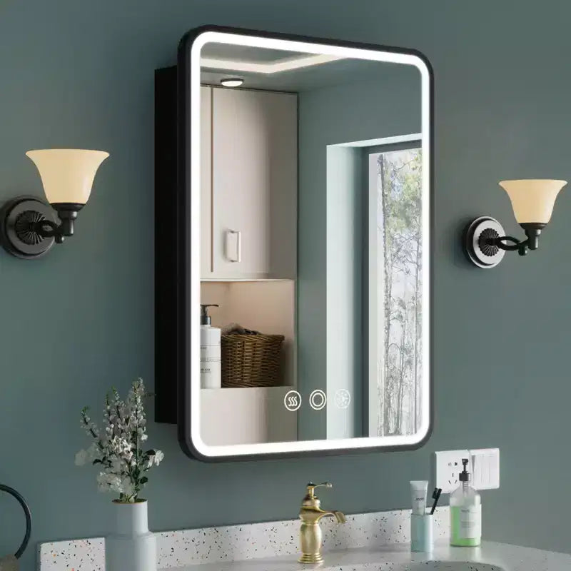 Medicine Cabinet with LED Mirror,Surface or Recessed Mount,Defogger,Memory Function,3-Color Lighting,USB&Outlet,Dimmer,Storage Shelf