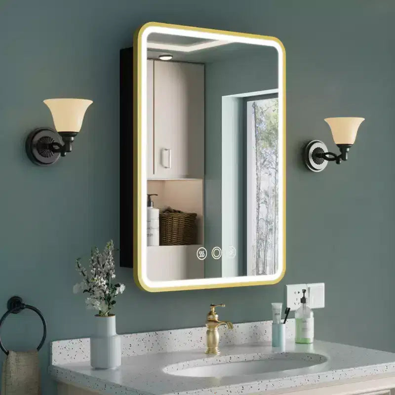 Medicine Cabinet with LED Mirror,Surface or Recessed Mount,Defogger,Memory Function,3-Color Lighting,USB&Outlet,Dimmer,Storage Shelf