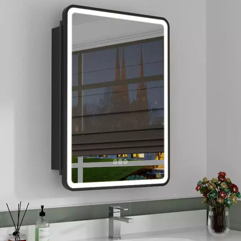 Medicine Cabinet with LED Mirror,Surface or Recessed Mount,Defogger,Memory Function,3-Color Lighting,USB&Outlet,Dimmer,Storage Shelf