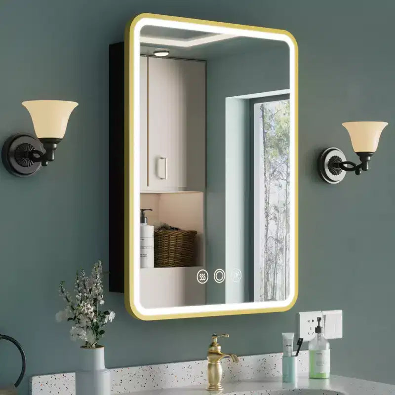 Medicine Cabinet with LED Mirror,Surface or Recessed Mount,Defogger,Memory Function,3-Color Lighting,USB&Outlet,Dimmer,Storage Shelf