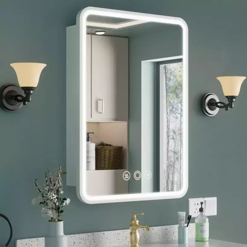 Medicine Cabinet with LED Mirror,Surface or Recessed Mount,Defogger,Memory Function,3-Color Lighting,USB&Outlet,Dimmer,Storage Shelf