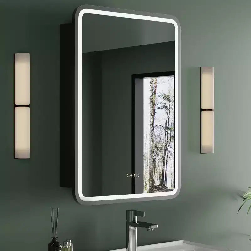 Medicine Cabinet with LED Mirror,Surface or Recessed Mount,Defogger,Memory Function,3-Color Lighting,USB&Outlet,Dimmer,Storage Shelf