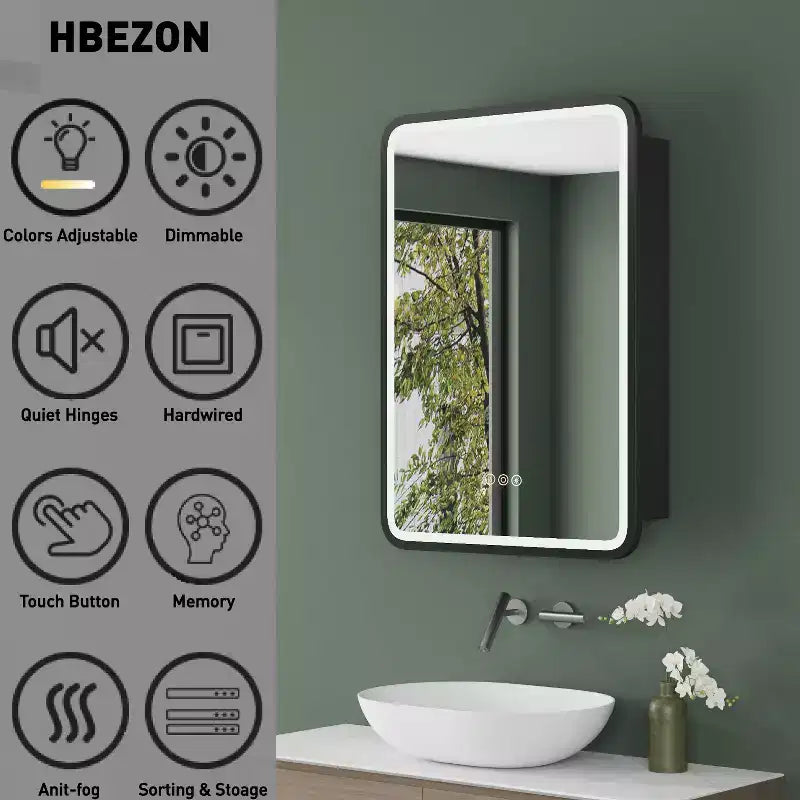 Medicine Cabinet with LED Mirror,Surface or Recessed Mount,Defogger,Memory Function,3-Color Lighting,USB&Outlet,Dimmer,Storage Shelf