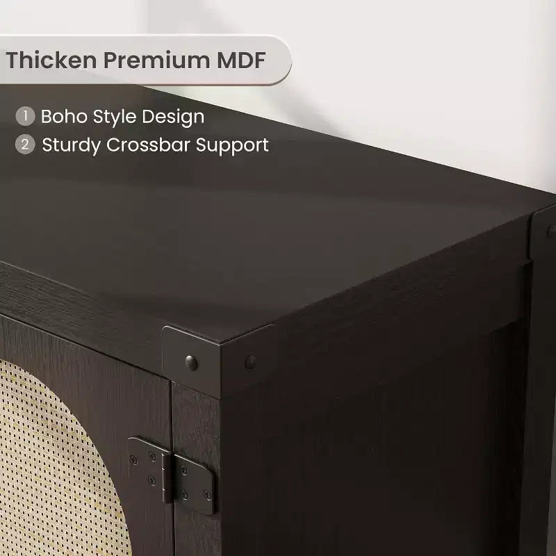 59 Boho TV Stand - Rattan Door Entertainment Center w/ Adjustable Shelves for 65 TVs
