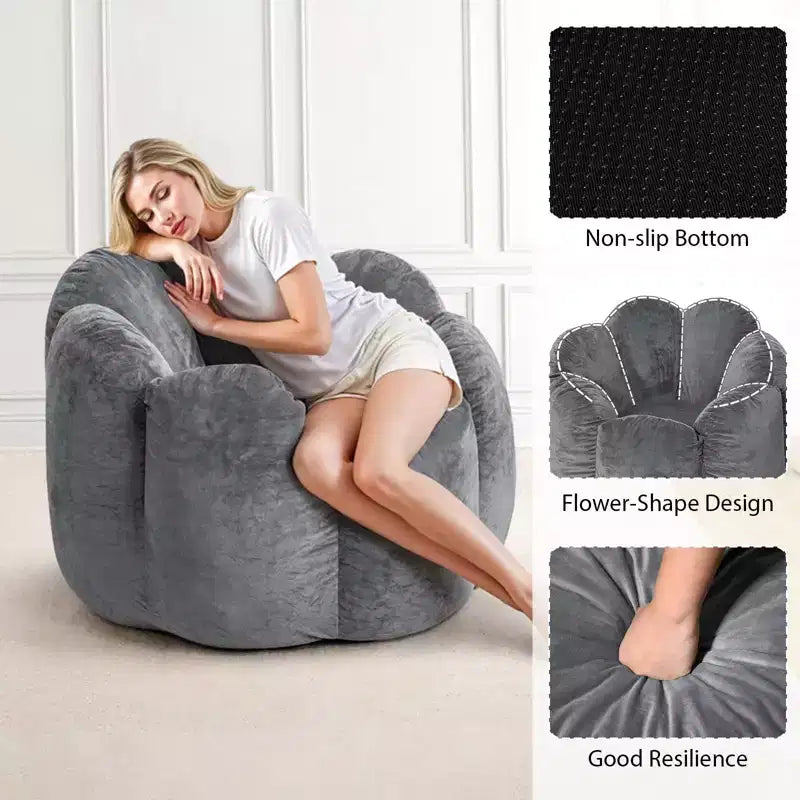 3Ft Flower-Shaped Dutch Velvet Bean Bag Chair with Memory Foam, Cozy Lounge Seating for All Ages