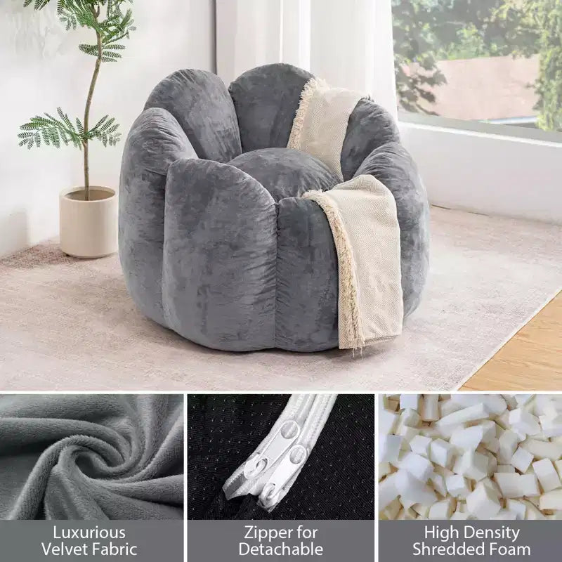 3Ft Flower-Shaped Dutch Velvet Bean Bag Chair with Memory Foam, Cozy Lounge Seating for All Ages