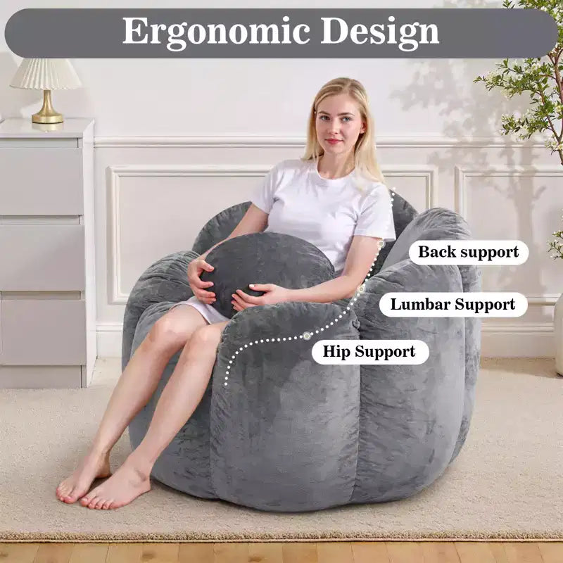 3Ft Flower-Shaped Dutch Velvet Bean Bag Chair with Memory Foam, Cozy Lounge Seating for All Ages