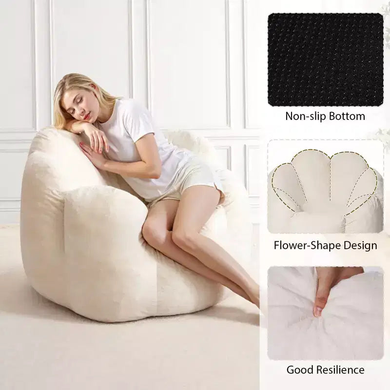 3Ft Flower-Shaped Dutch Velvet Bean Bag Chair with Memory Foam, Cozy Lounge Seating for All Ages