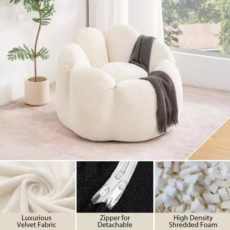 3Ft Flower-Shaped Dutch Velvet Bean Bag Chair with Memory Foam, Cozy Lounge Seating for All Ages
