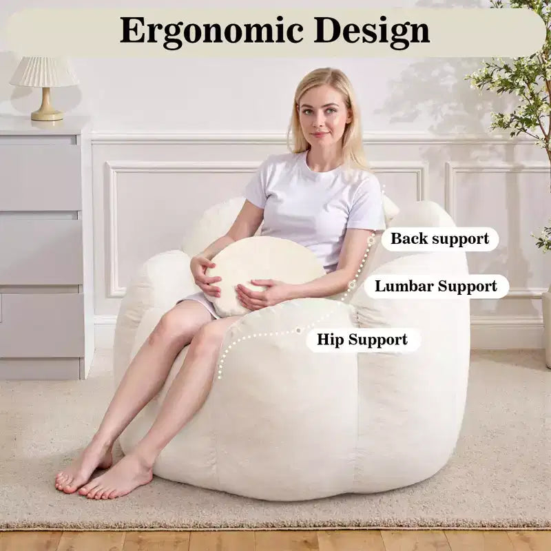 3Ft Flower-Shaped Dutch Velvet Bean Bag Chair with Memory Foam, Cozy Lounge Seating for All Ages