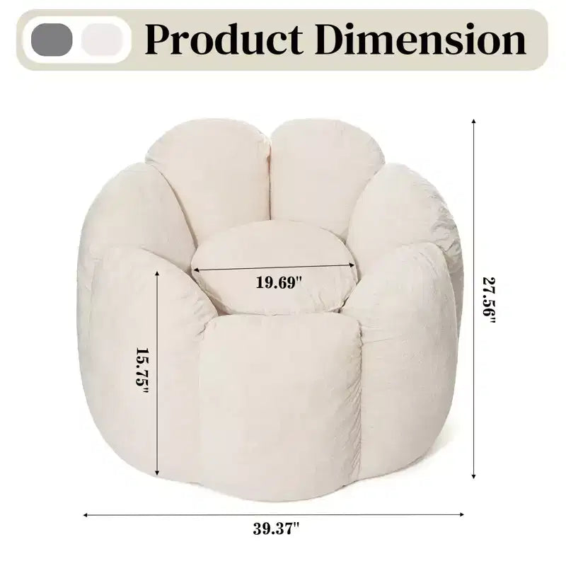 3Ft Flower-Shaped Dutch Velvet Bean Bag Chair with Memory Foam, Cozy Lounge Seating for All Ages