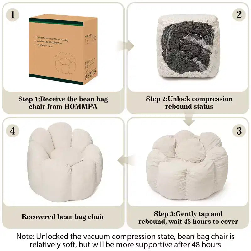3Ft Flower-Shaped Dutch Velvet Bean Bag Chair with Memory Foam, Cozy Lounge Seating for All Ages