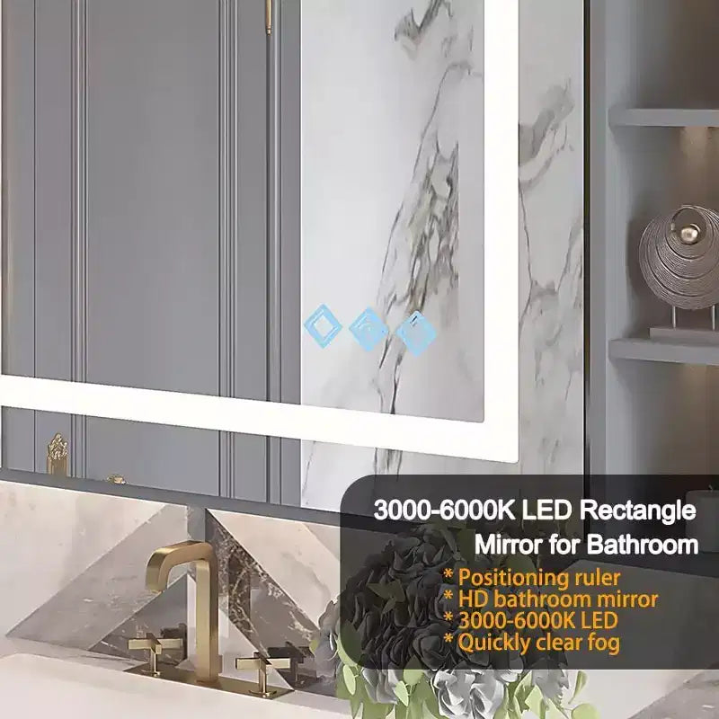 32 x 24 Inch Bathroom Mirror, Wall Mounted Vanity Mirror with Touch Dimming, Smart Memory, Anti-Fog and IP54 Waterproof